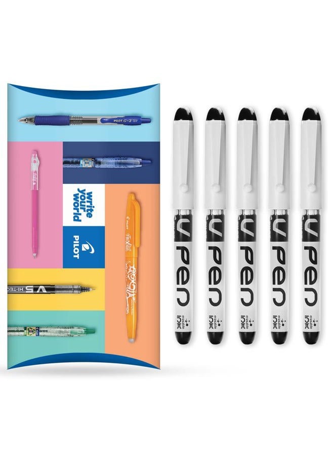 PILOT V PEN - Erasable Disposable Fountain Pen - 0.6mm Nib Tip - Medium Line - Wallet Pack of 5 - Black Ink - Image 1