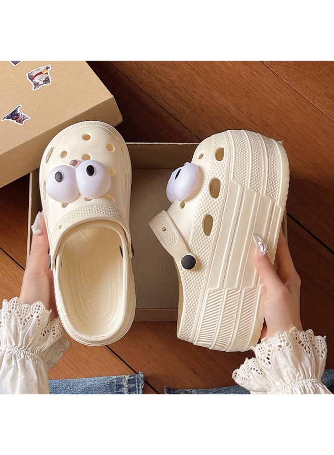 Summer High-heeled 9cm Clogs For Women, Thick-soled Height-increasing Half-slipper Sandals, Dual-use Casual Beach Closed-toe Sandals For Women