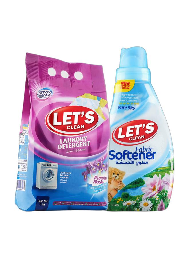 LET'S CLEAN Laundry Detergent Powder Purple Rose 2kg and Fabric Softener Pure Sky 1L - Image 1