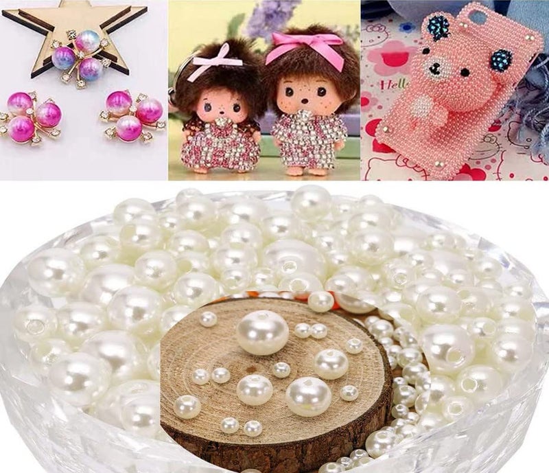 DIY Crafts 150 Pcs, Off White, 4mm-12mm White Round Pearls Beads Loose Spacer Beads for Necklaces Bracelets Earrings Rings Choker Jewelry Making Dress Shirt Sweater (150 Pcs, Off White) - Image 1