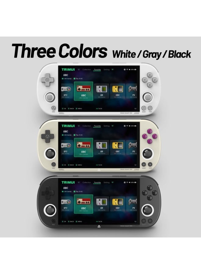 تريميو جهاز ألعاب رجعي ذكي للمحترفين، شاشة IPS بحجم 4.96 بوصة ودقة 720x1280، جهاز ألعاب مزود ببطاقة TF مدمجة بسعة 64 جيجابايت، بطارية ليثيوم 5000 مللي أمبير، يدعم محاكيات متعددة، جهاز ألعاب عادي (رمادي) - Image 2