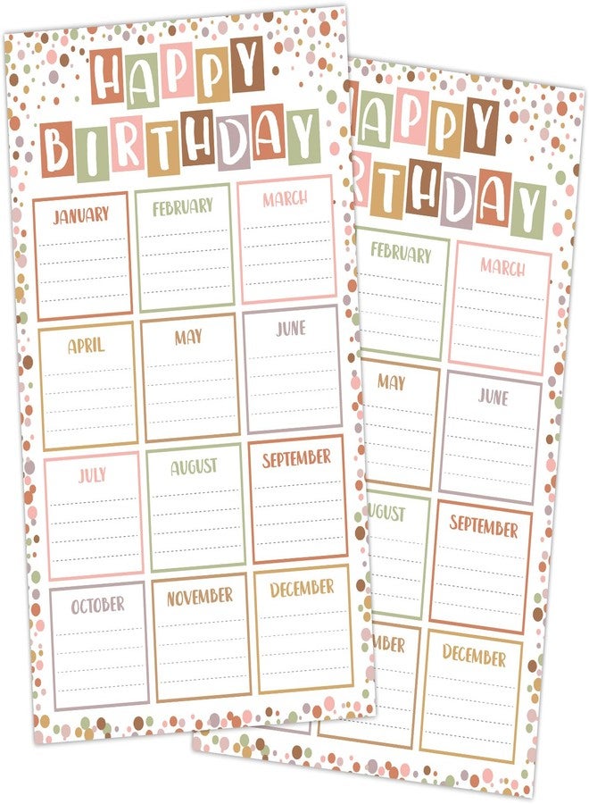 CHUNNIN 2Pcs Boho Confetti Happy Birthday Chart Poster Set Class Confetti Birthday Calendars Chart Bulletin Board Posters for Back to School Classrooms Kids Nursery Homeschool Kindergarten - Image 1