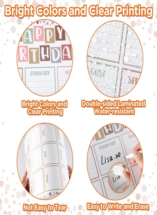 CHUNNIN 2Pcs Boho Confetti Happy Birthday Chart Poster Set Class Confetti Birthday Calendars Chart Bulletin Board Posters for Back to School Classrooms Kids Nursery Homeschool Kindergarten - Image 3