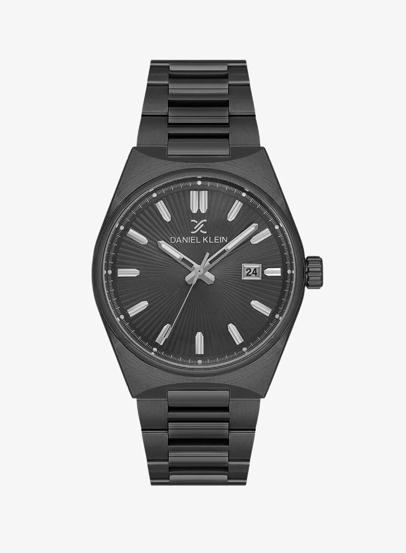 DANIEL KLEIN Men's Stainless Steel Black Alloy Case Analog Black Round Emboss Dial Japanese Quartz Premium 50 Meters Water Resistant