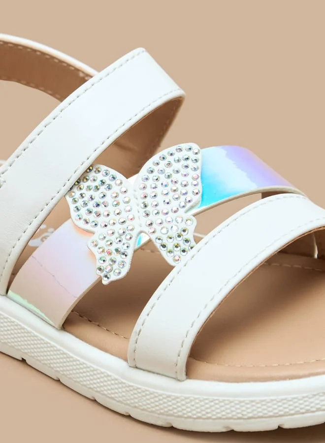 Barefeet Butterfly Applique Open-Toe Sandals with Hook and Loop Closure