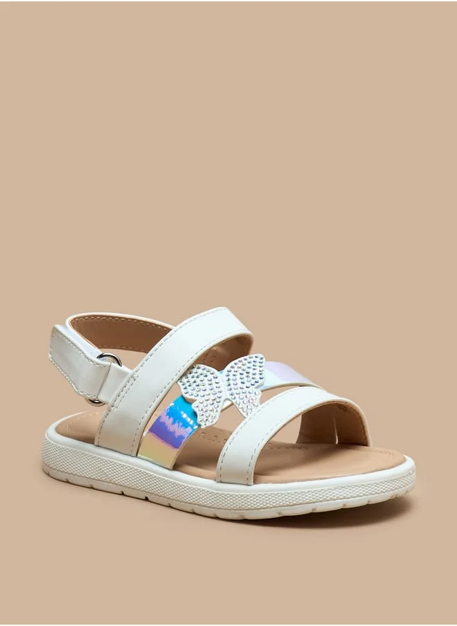 Barefeet Butterfly Applique Open-Toe Sandals with Hook and Loop Closure