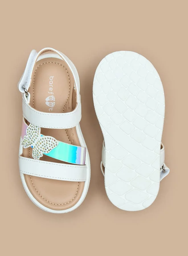 Barefeet Butterfly Applique Open-Toe Sandals with Hook and Loop Closure