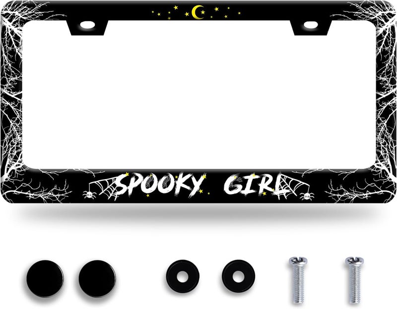 Personalise Spooky Girl License Plate Frame License Plate Frames Car Universal Stainless Steel Accessories Cars Decor with 2 Holes and Screws Fits Standard US Vehicles Size 12.2 x 6 Inches - Image 1
