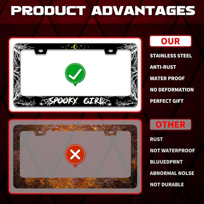 Personalise Spooky Girl License Plate Frame License Plate Frames Car Universal Stainless Steel Accessories Cars Decor with 2 Holes and Screws Fits Standard US Vehicles Size 12.2 x 6 Inches - Image 3