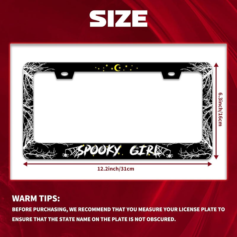 Personalise Spooky Girl License Plate Frame License Plate Frames Car Universal Stainless Steel Accessories Cars Decor with 2 Holes and Screws Fits Standard US Vehicles Size 12.2 x 6 Inches - Image 2