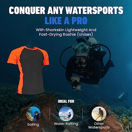 Sharkskin Rapid Dry Rashie, Short Sleeve Top, Lightweight Swimsuit Top with Sun Protection and Water-Repellent Technology, Charcoal/Orange, 3X-Large - Image 4