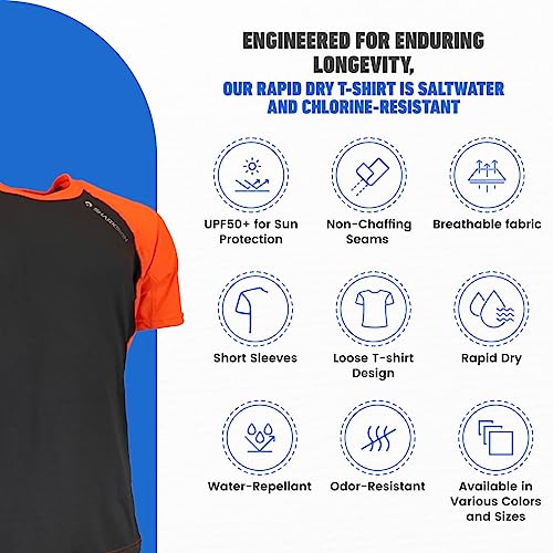 Sharkskin Rapid Dry Rashie, Short Sleeve Top, Lightweight Swimsuit Top with Sun Protection and Water-Repellent Technology, Charcoal/Orange, 3X-Large - Image 3