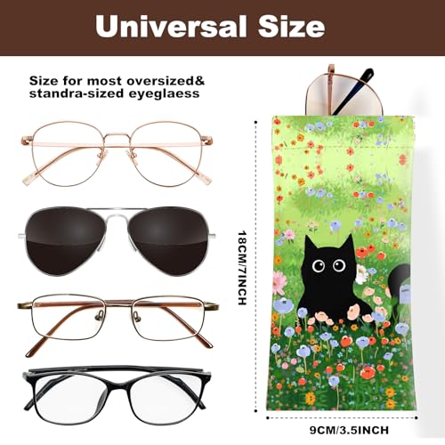 Anikathy 2Pcs Sunglass Eyeglass Glasses Case Soft PU Leather with Cleaning Cloth Soft Sunglasses Case Cute Aesthetic Portable Travel Glasses Pouch Bag for Men Women Girls Cat on grass pattern - Image 2