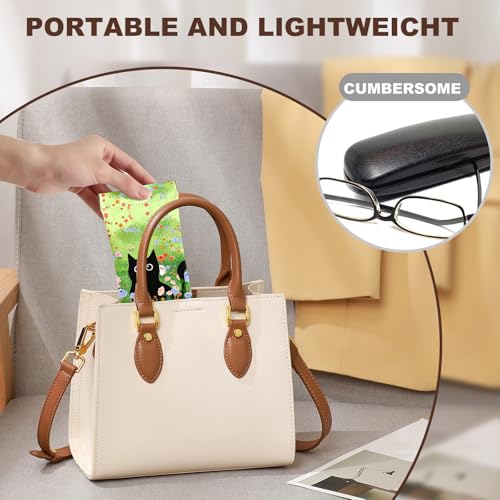 Anikathy 2Pcs Sunglass Eyeglass Glasses Case Soft PU Leather with Cleaning Cloth Soft Sunglasses Case Cute Aesthetic Portable Travel Glasses Pouch Bag for Men Women Girls Cat on grass pattern - Image 4