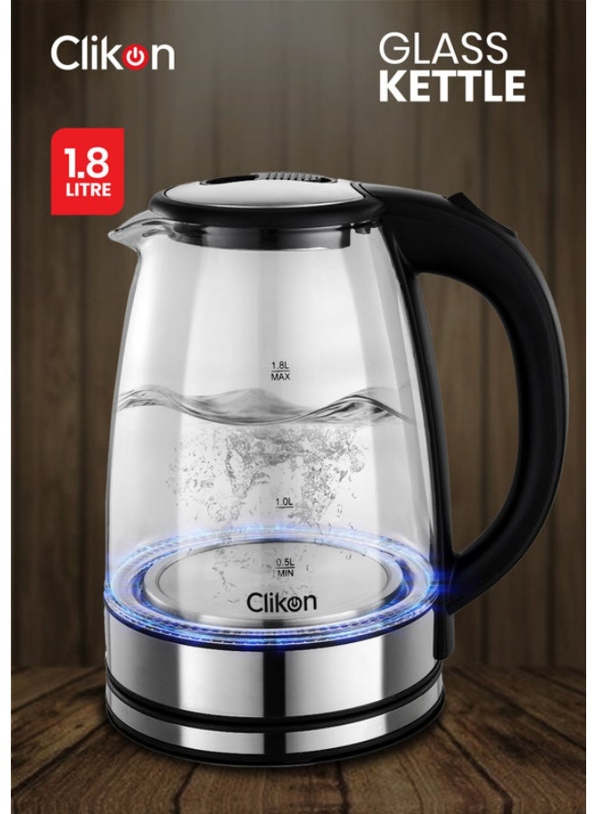 Clikon 1.8 Liter Cordless Glass Body Electric Kettle With LED Glow Indicator 1.8 L CK5138 Clear - Image 1