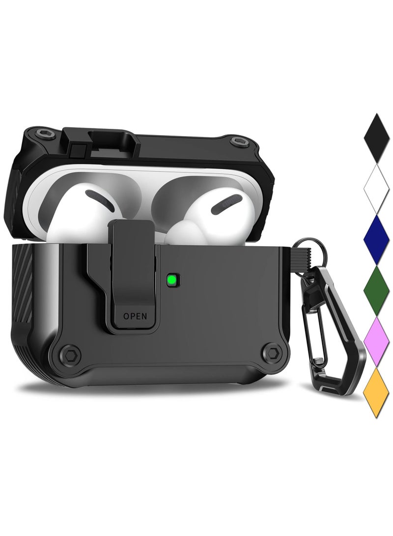 ANYOGRO Compatible with Airpods Pro 2 Case Cover for Women Men 2023 2022, Unique Security Lock with Keychain Case for AirPods Pro 2nd/1st Generation 2023/2022/2019 Front LED Visible Black - Image 1