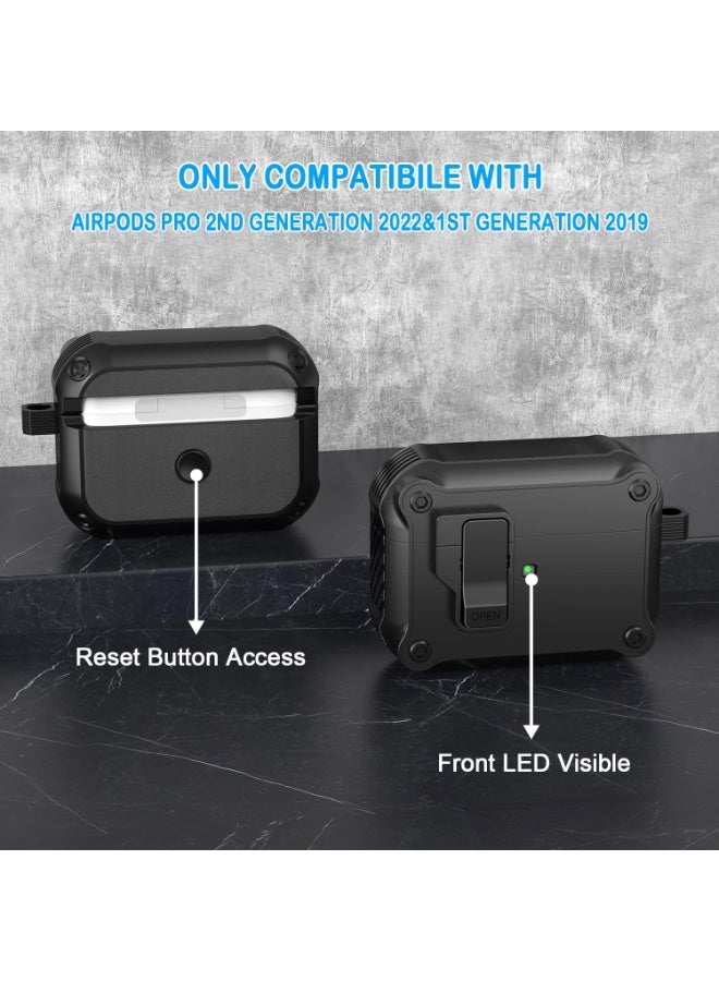 ANYOGRO Compatible with Airpods Pro 2 Case Cover for Women Men 2023 2022, Unique Security Lock with Keychain Case for AirPods Pro 2nd/1st Generation 2023/2022/2019 Front LED Visible Black - Image 3