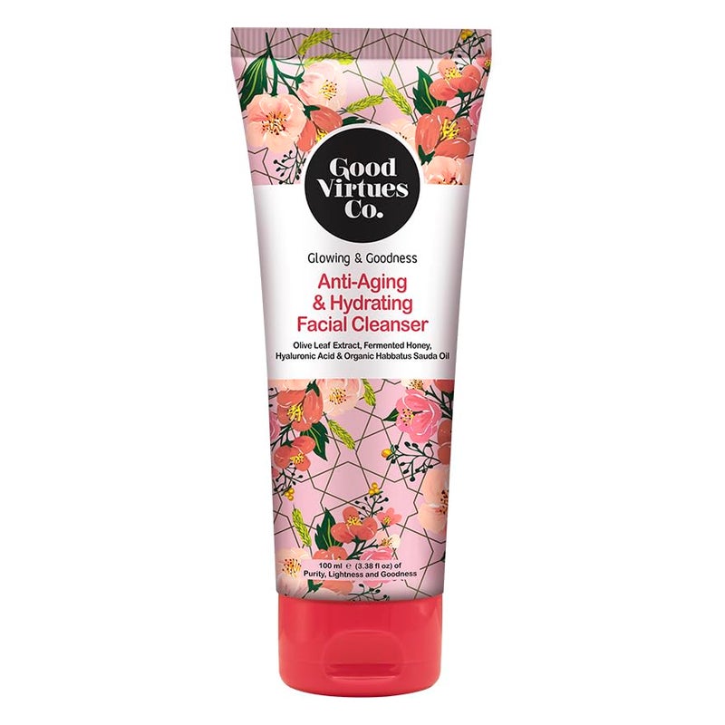Good Virtues Co AntiAging Hydrating Facial Cleanser Olive Leaf Extract Aids Skin Elasticity Fermented Black Bee Honey Actively Locks In Moisture Organic Black Seed Oil Blend for Barrier Strengthening 100ml