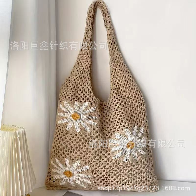 Korean Dongdaemun Knitted Bag Hollow Bag Casual Shoulder Bag Bow Element Knitted Bag - Image 1