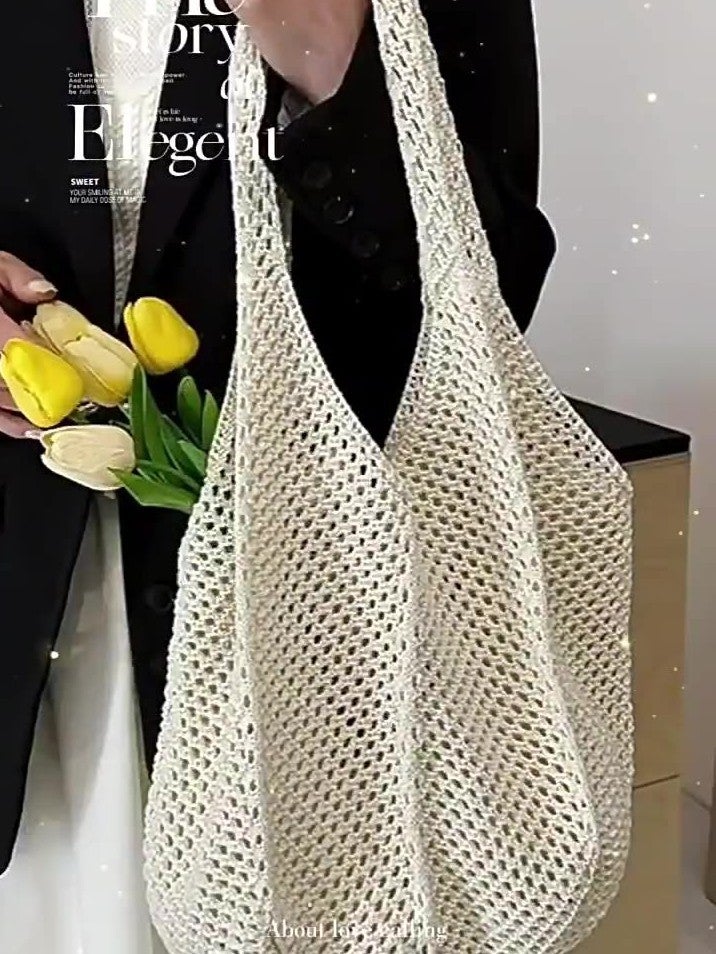 Korean Dongdaemun Knitted Bag Hollow Bag Casual Shoulder Bag Bow Element Knitted Bag - Image 2