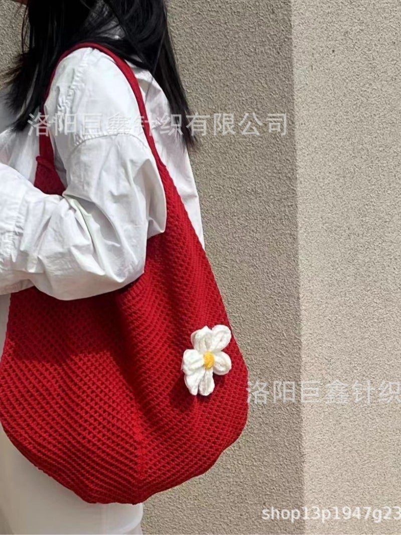 Korean Dongdaemun Knitted Bag Hollow Bag Casual Shoulder Bag Bow Element Knitted Bag - Image 3