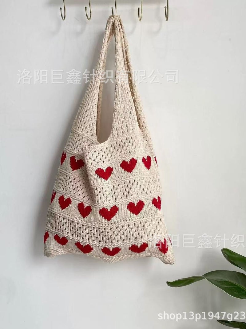 Korean Dongdaemun Knitted Bag Hollow Bag Casual Shoulder Bag Bow Element Knitted Bag - Image 4