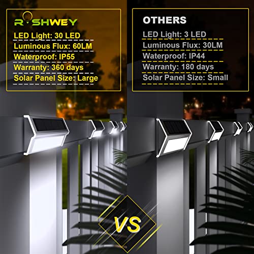 ROSHWEY Solar Lights Outdoor 6 Pack 30 LED Deck Lights Solar Powered Waterproof Outside Stair Light Fence Post Lamp Outdoor Decor for Patio Step Pool Yard Walkway, Cool White Light - Image 3