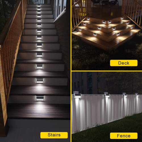 ROSHWEY Solar Lights Outdoor 6 Pack 30 LED Deck Lights Solar Powered Waterproof Outside Stair Light Fence Post Lamp Outdoor Decor for Patio Step Pool Yard Walkway, Cool White Light - Image 2