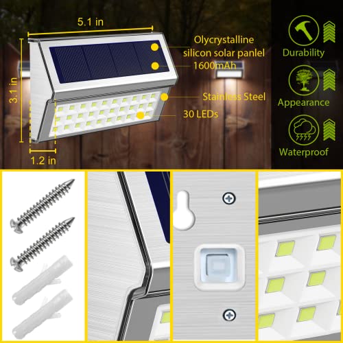 ROSHWEY Solar Lights Outdoor 6 Pack 30 LED Deck Lights Solar Powered Waterproof Outside Stair Light Fence Post Lamp Outdoor Decor for Patio Step Pool Yard Walkway, Cool White Light - Image 5