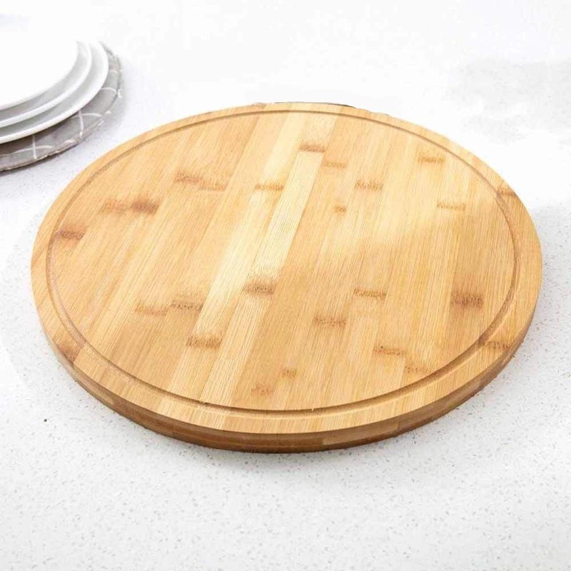 FING Round Shape Chopping Board Restaurant Cafe Round Pizza Board Wooden Kitchen Utensils Handle Steak Tray Wooden Bread Tray Cutting Board - Image 1