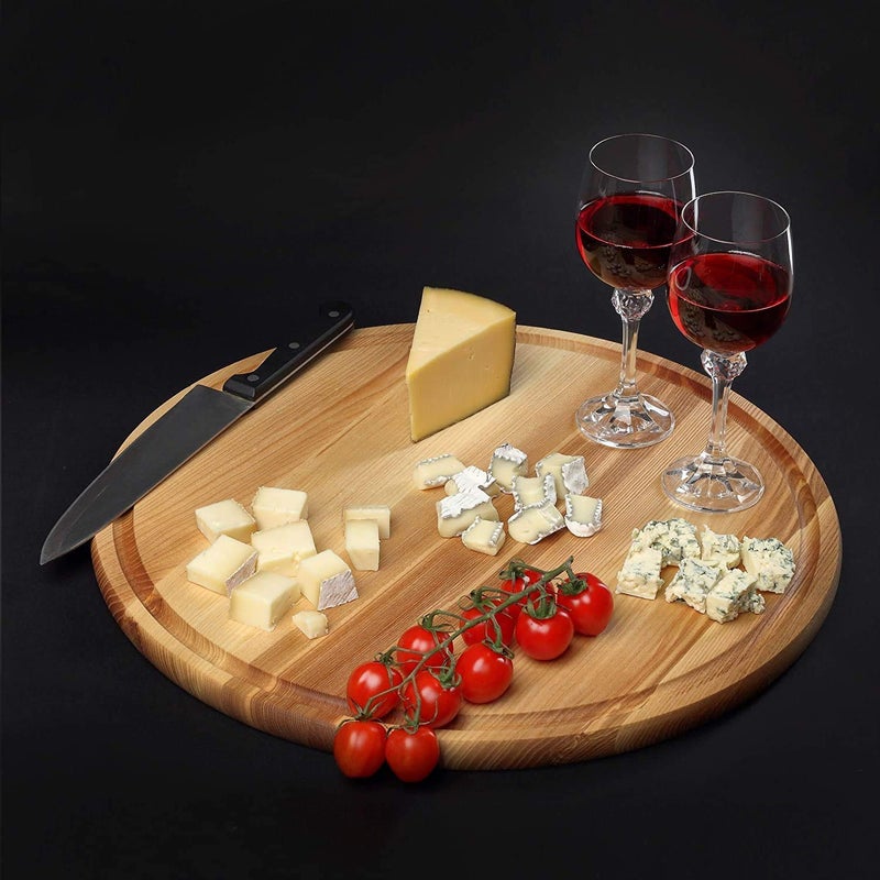 FING Round Shape Chopping Board Restaurant Cafe Round Pizza Board Wooden Kitchen Utensils Handle Steak Tray Wooden Bread Tray Cutting Board - Image 5