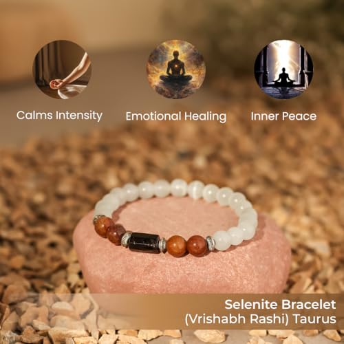 Divine Hindu - Natural Selenite Bracelet for Men & Women – White Satin Spar Healing Crystal for Cleansing, Clarity & Peace – Spiritual Reiki Energy Yoga Bracelet, Authentic Liquid Light Stone - Image 3