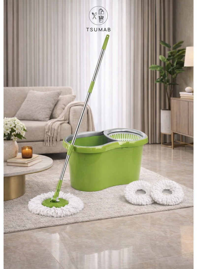 TSUMAB 360° Spin Mop & Bucket Set with Hand-Free Wringer, Adjustable Stainless Steel Handle & 2 Microfiber Mop Pads – Floor Cleaning System - Image 1