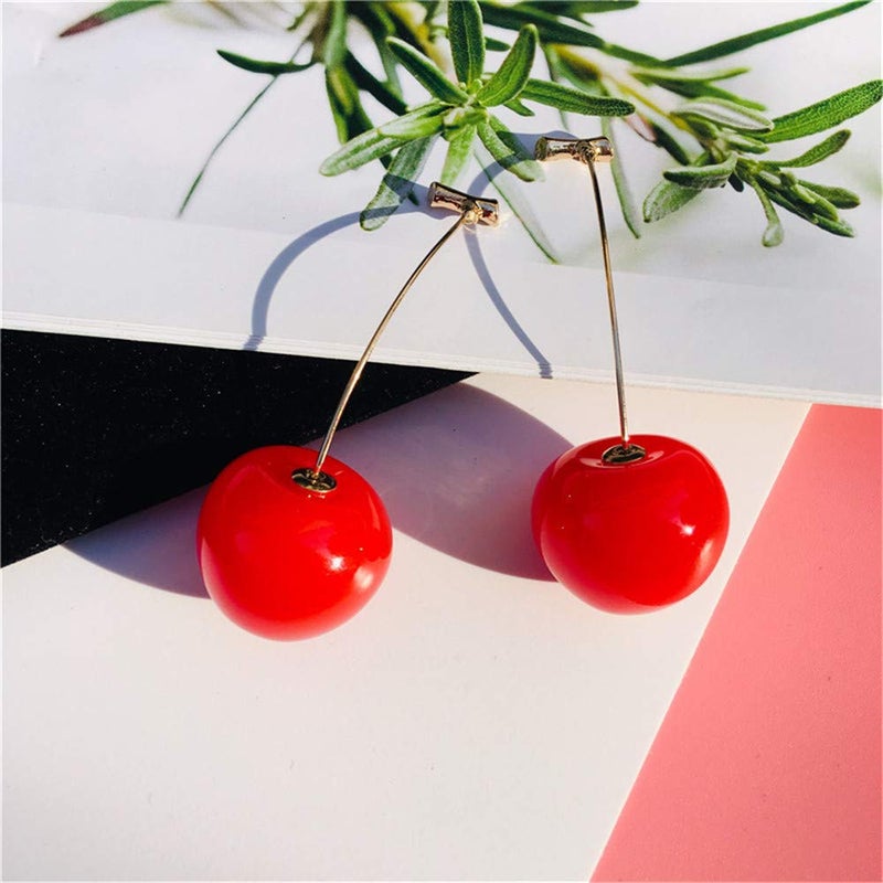 ONEYIM 3D Red Cherry Drop Earrings Cute Fruit Gold Dangle Earrings Charm Jewelry Gift Earrings for Women - Image 5