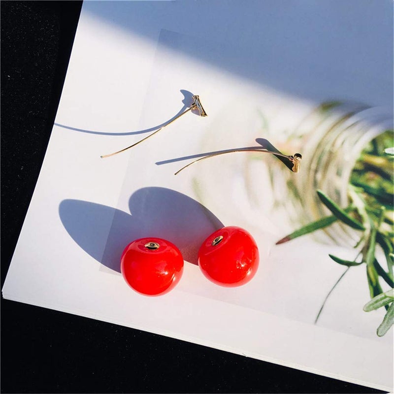 ONEYIM 3D Red Cherry Drop Earrings Cute Fruit Gold Dangle Earrings Charm Jewelry Gift Earrings for Women - Image 3