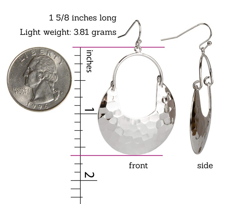 SPUNKYsoul Crescent Hammered Bucket Earrings in Gold or Silver for Women (Silver) - Image 3
