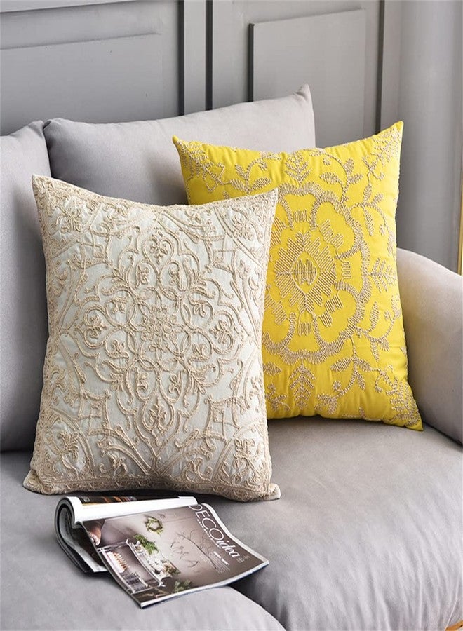 DOKOT Embroidery Throw Pillow Case Covers Square Cushion Cover 100% Cotton with Zipper for Home Decorative 20x20 inches(50x50cm) (Beige, 2 Pieces) - Image 3