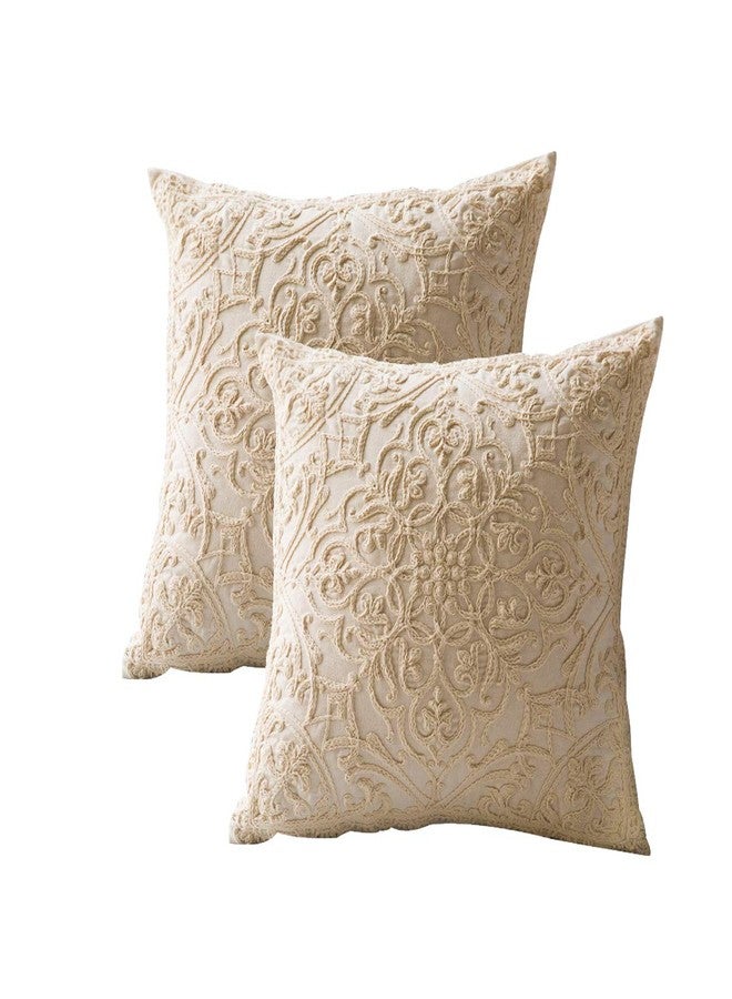 DOKOT Embroidery Throw Pillow Case Covers Square Cushion Cover 100% Cotton with Zipper for Home Decorative 20x20 inches(50x50cm) (Beige, 2 Pieces) - Image 1