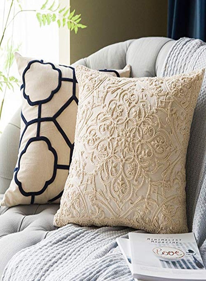 DOKOT Embroidery Throw Pillow Case Covers Square Cushion Cover 100% Cotton with Zipper for Home Decorative 20x20 inches(50x50cm) (Beige, 2 Pieces) - Image 2
