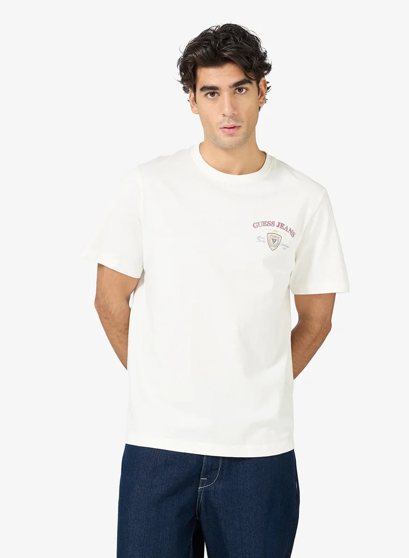 جس تيشيرت بياقة دائرية وطبعة خلفية كاجوال