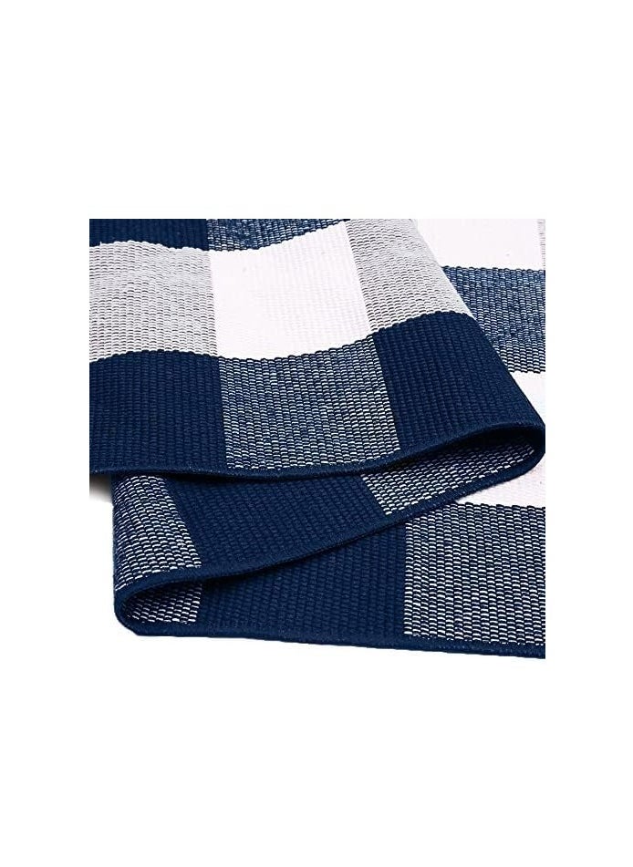 Generic 40*60cm Plain Plaid Floor Mat Home Porch Carpet Festive Atmosphere Decorative Carpet Washable Woven Outdoor Indoor Welcome Mat Suitable for Front Door/Farmhouse/Entrance/Home Entrance Outdoor Carpet (Blue grid)  - Image 1