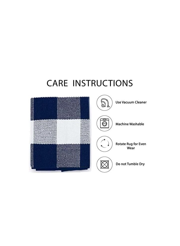 Generic 40*60cm Plain Plaid Floor Mat Home Porch Carpet Festive Atmosphere Decorative Carpet Washable Woven Outdoor Indoor Welcome Mat Suitable for Front Door/Farmhouse/Entrance/Home Entrance Outdoor Carpet (Blue grid)  - Image 2