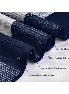 Generic 40*60cm Plain Plaid Floor Mat Home Porch Carpet Festive Atmosphere Decorative Carpet Washable Woven Outdoor Indoor Welcome Mat Suitable for Front Door/Farmhouse/Entrance/Home Entrance Outdoor Carpet (Blue grid)  - Image 3