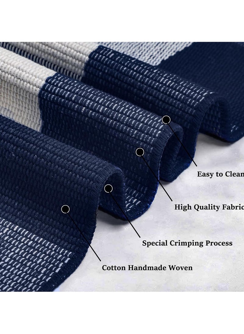 Generic 40*60cm Plain Plaid Floor Mat Home Porch Carpet Festive Atmosphere Decorative Carpet Washable Woven Outdoor Indoor Welcome Mat Suitable for Front Door/Farmhouse/Entrance/Home Entrance Outdoor Carpet (Blue grid)  - Image 3