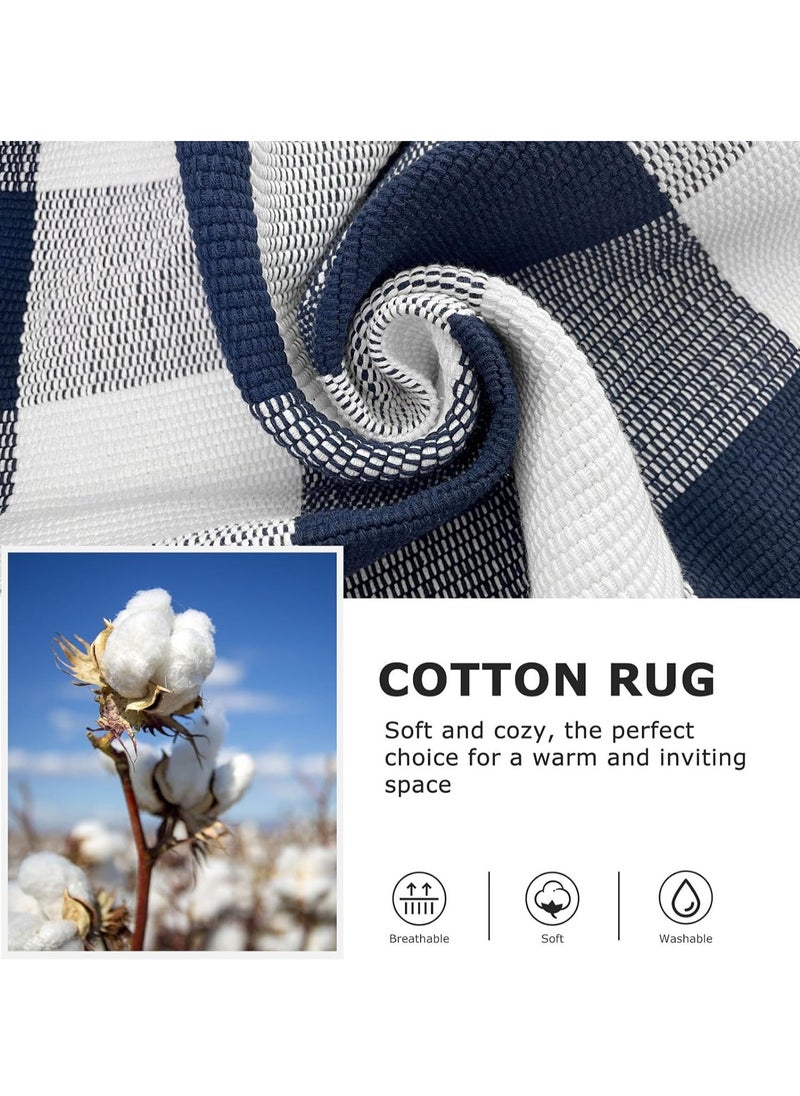 Generic 40*60cm Plain Plaid Floor Mat Home Porch Carpet Festive Atmosphere Decorative Carpet Washable Woven Outdoor Indoor Welcome Mat Suitable for Front Door/Farmhouse/Entrance/Home Entrance Outdoor Carpet (Blue grid)  - Image 4