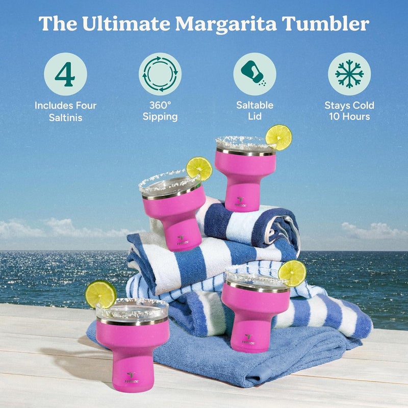 Global production standard crafted REDUCE Saltini 16oz Cocktail Tumbler - Insulated Margarita Tumbler with Lid-Keeps Drinks Cold for 10 Hours-360 Sippable Martini Glass Alternative-Shatterproof Perfect for Parties-Sunset Fuchsia-4 Pack Anti slip - Image 2