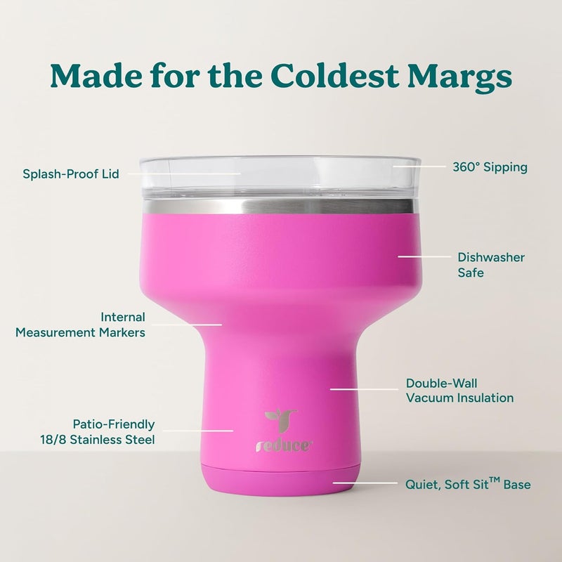 Global production standard crafted REDUCE Saltini 16oz Cocktail Tumbler - Insulated Margarita Tumbler with Lid-Keeps Drinks Cold for 10 Hours-360 Sippable Martini Glass Alternative-Shatterproof Perfect for Parties-Sunset Fuchsia-4 Pack Anti slip - Image 3