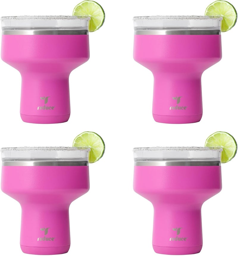 Global production standard crafted REDUCE Saltini 16oz Cocktail Tumbler - Insulated Margarita Tumbler with Lid-Keeps Drinks Cold for 10 Hours-360 Sippable Martini Glass Alternative-Shatterproof Perfect for Parties-Sunset Fuchsia-4 Pack Anti slip - Image 1