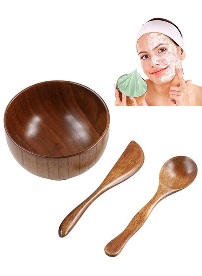 3 Pcs Skin Care Beauty Tool Set with Wooden Mask Bowl, Brush and Spoon, DIY Facial Kit for Women Mask, DIY Skincare Products for Home, Salon - Image 1