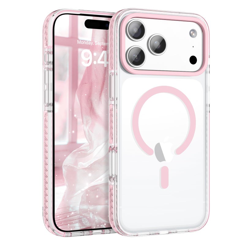 BENTOBEN Magnetic for iPhone 17 Pro 6.3" Case, Compatible with Magsafe Military Shockproof Protective Cute Transparent Slim Anti-Yellowing Phone Case for iPhone 17 Pro Cover, Clear Pink - Image 1